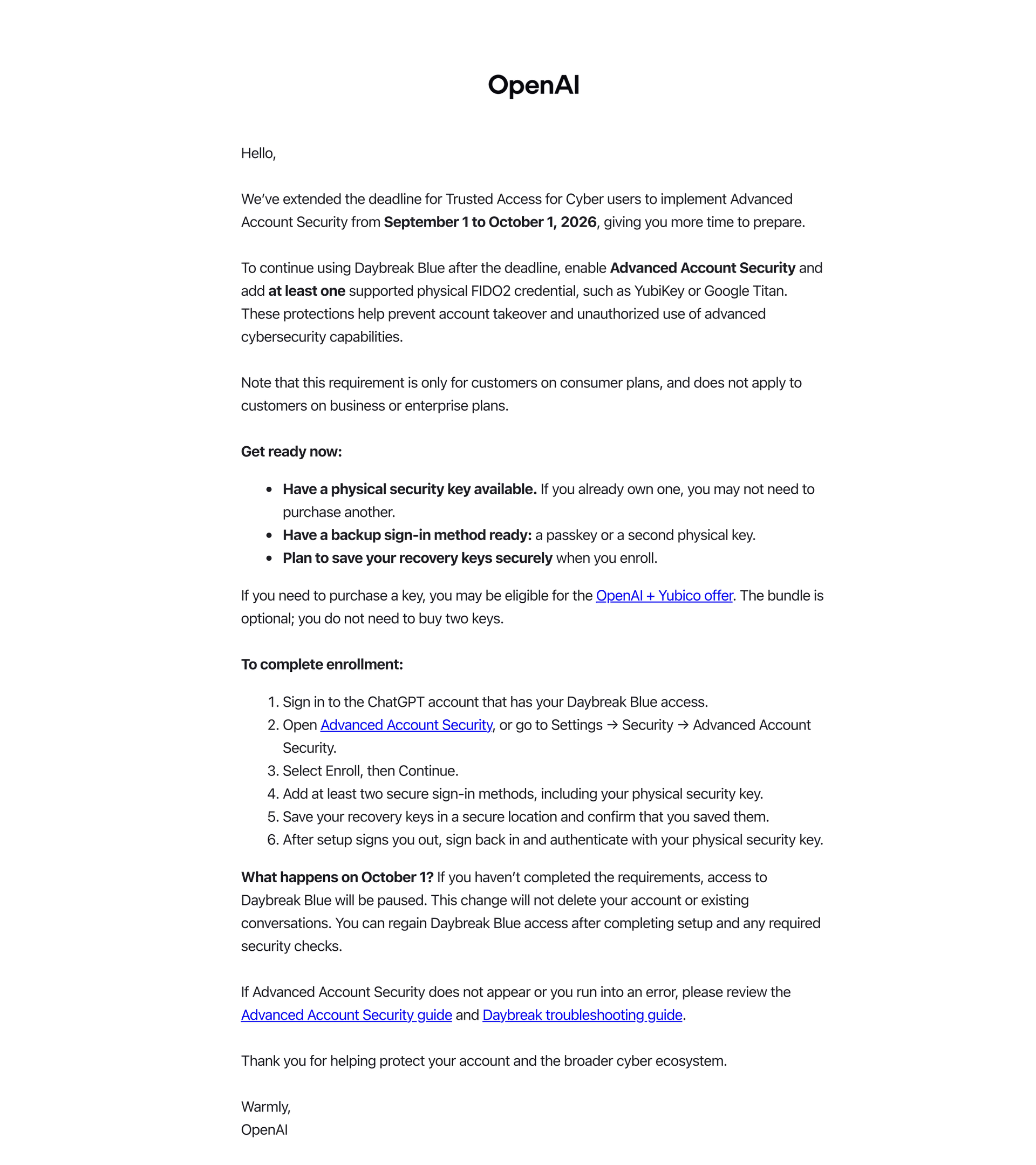 OpenAI Security Key Email