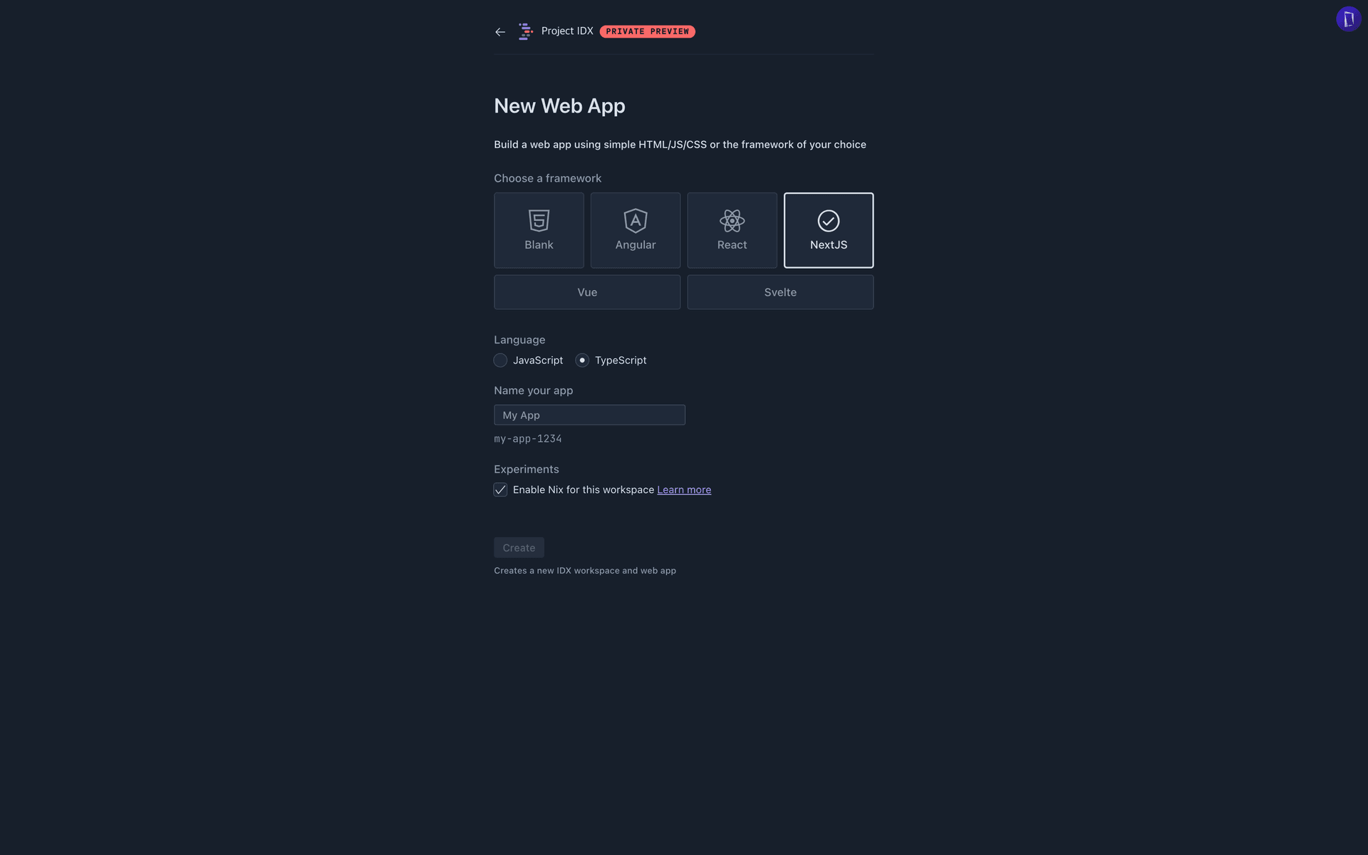 Select Web Project Language