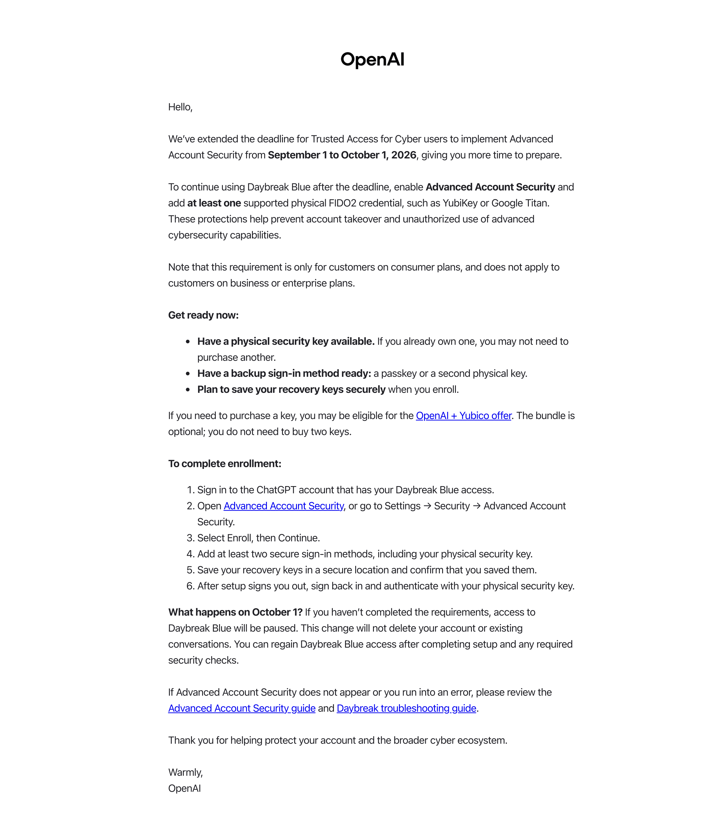 OpenAI Security Key Email
